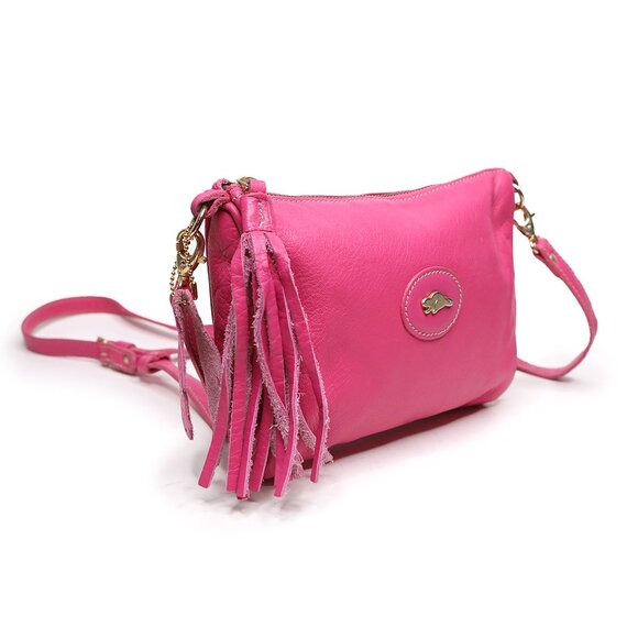 Roots Canada Small Leather Shoulder Bag Pink Pebble Crossbody Tassel Detail - Picture 6 of 12